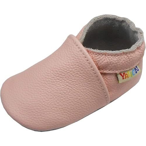 YALION Soft Leather Baby Shoes Moccasins Slip-on Boys Girls Slippers with Elastic Ankle, Anti-Slip First Walking Crib Shoes for Infant Toddlers