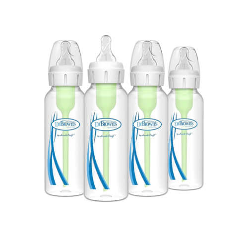 Dr. Brown's Natural Flow Anti-Colic Options+ Narrow Baby Bottle, 8 oz/250 mL, with Level 1 Slow Flow Nipples, 0m+, 4 Pack