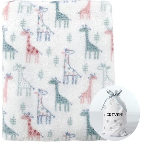 CREVENT Cute Silky Plush Baby Blanket for Girls & Boys Infants Toddlers Newborns Crib Cot Stroller, Giftable Suitable for All Season - Ivory Giraffe