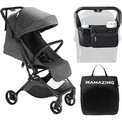 Baby Stroller with Organizer & Cushion, Mom’s Choice Gold Award Winner, Ultra Compact & Airplane-Friendly Travel Stroller, One-Handed Folding Stroller for Toddler, Only 11.5 lbs, Black