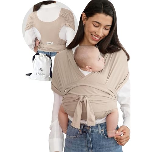 Konny Baby Carrier FLEX Elastech Premium Material - Adjustable, Easy to Wear and Wrap Baby Sling, Perfect for Newborn Babies Essentials up to 44 lbs(M-4XL) - Beige
