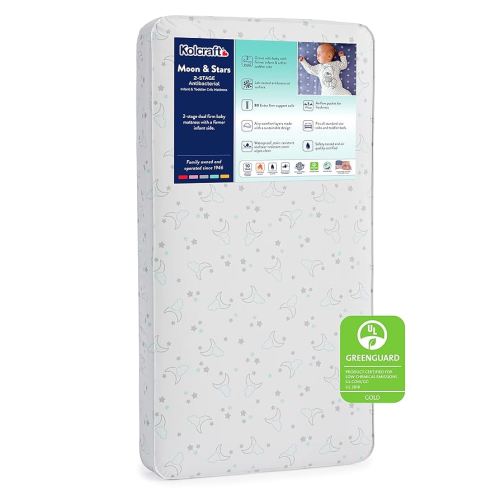 Kolcraft Crib Mattress & Toddler Bed Mattress | BabyPedic 2-Stage Antibacterial Baby Mattress for Crib, Extra Firm Waterproof Crib Mattress - Dreamy Moonlight & Stars