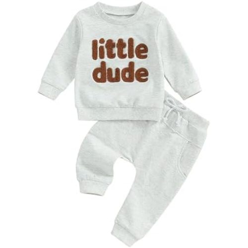 Mandizy Toddler Baby Boy Fall Winter Clothes Long Sleeve Letter Embroidery Sweatshirt Pants Set Little Dude Baby Outfit