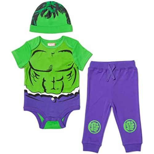 Marvel Avengers Black Panther Baby Cosplay Bodysuit Pants and Hat 3 Piece Outfit Set Newborn to Infant