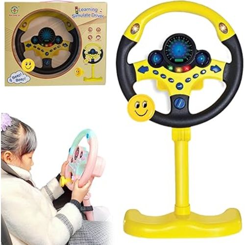 Steering Wheel Driving Toy, Simulated Steering Wheel for Kids, Electric Car Steering Wheel Toys, Educational Children Skills Training Gift (Yellow)