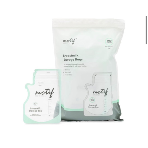 Motif Medical Breastmilk Storage Bags - Breastmilk Freezer Bags w/Easy Pour Spout, Write-On Label - Leak-Proof Double Zipper Milk Bags for Breastmilk - Breastfeeding Mom Gifts (6 oz, 100 Count)