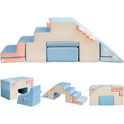 Asweets 4 in 1 Foam Climbing Blocks for Toddlers, Indoor Soft Climb and Crawl Play Climbing Toys for Creativity & Imagination, (Suede-Blue-Pink)