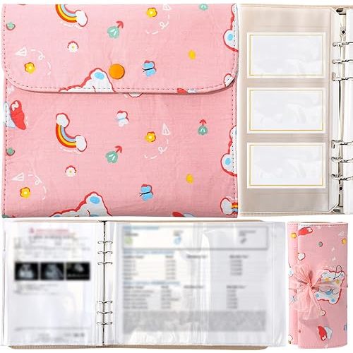 Marspark Baby Document Organizer and Briefcase A4 A5 Baby File Organizer 40 Pages Newborn Keepsake with Zipper Bag Soft Fabric Documents Folder for Newborns Pregnancy Expectant Parents (Pink Bear)