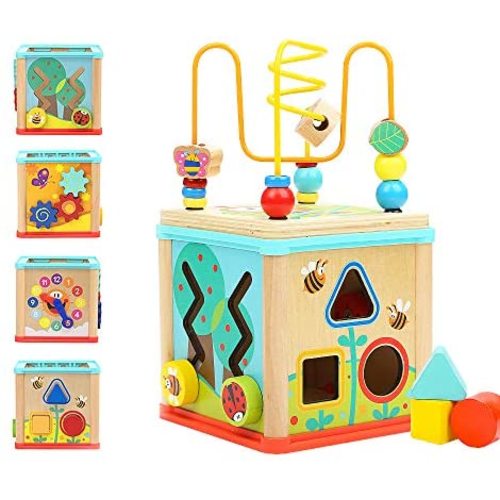 TOP BRIGHT Activity Cube Toys for 1 Year Old Boy Girl, Wooden Toys Montessori for Toddlers | Baby First Birthday Gifts | Developmental Educational Learning Toy for 12-18 Months