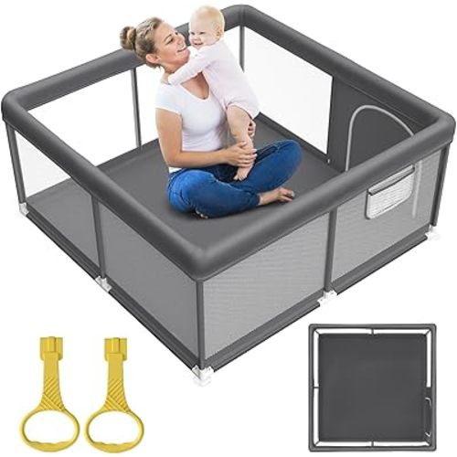 Fodoss Baby Playpen, Small Baby Play Pen(47x47inch), Playpen for Babies and Toddler (47 * 47 Baby playpen Dark Gray)