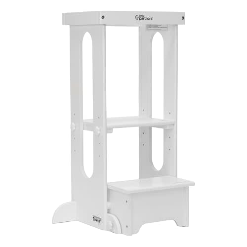 Little Partners Learning Tower Toddler Tower, Explore 'N Store Montessori Kitchen Tower for Cooking and Learning, 22.28" L x 19.56" W x 33.50" H, Ages 2 to 6 (Soft White)
