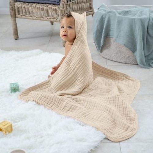 Comfy Cubs Hooded Baby Towels - 6 Layer, 100% Muslin Cotton - Large 32 X 32 Inch - 1-pack Unisex
