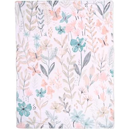 Lambs & Ivy Baby Blooms Watercolor Floral/Butterfly Soft Fleece Baby Blanket