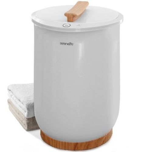 Serenelife Large Bucket Towel Warmer, White & Bamboo