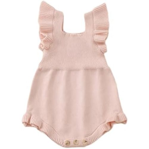 Newborn Baby Girl Sweater Romper Knitted Ruffle Sleeve Bodysuit Jumpsuit Toddler Cute Summer Clothes