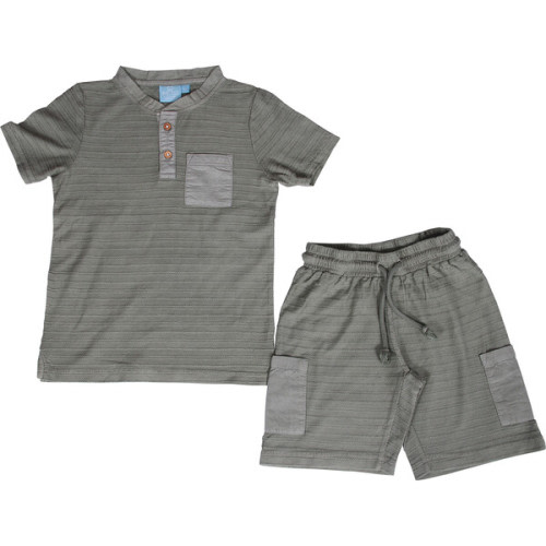 Novelty Stripe Contrast Pocket Henley 2 Piece Set, Pine - Bear Camp | Maisonette