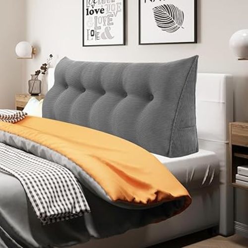 Wedge Pillow Headboard Bolster — Queen Bed, Gray