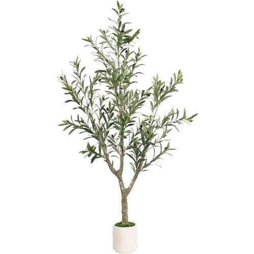 Faux Olive Tree 5ft Tall 1Pack with White Planter for Home Decor