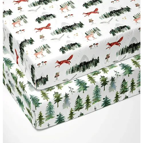 2-Pack Crib Sheets for Standard Crib Matress (Woodland Forest Animals) - Premium Fitted Sheets - Buttery Soft Cotton Blend