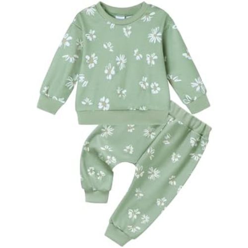ZOEREA Toddler Baby Girl Clothes Long Sleeve Pullover Tops + Pants Set Floral Print Sweatsuit Fall Winter Outfits 6M-4T