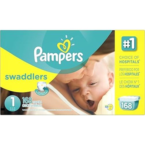 Pampers Swaddlers Disposable Diapers Newborn Size 1 (8-14 lb), 168 Count, ECONOMY