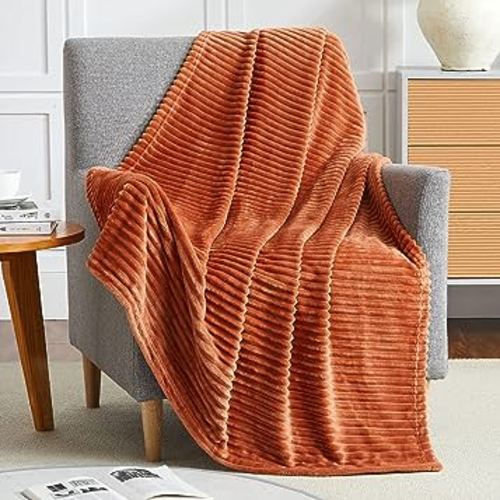 Geniospin Throw Blanket, 280GSM Extra Soft Lightweight Blanket with Stripe, Plush Fuzzy Cozy Blankets and Throws for Couch, Bed, Women Gift, Lightweight & Breathable (Terracotta, 50x60 inches)