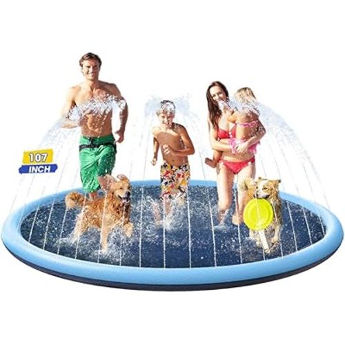 107 Inch Extra Large Dog Splash Pad, XXXL Non-Slip Splash Pads for Pet Dogs Kiddie Baby, Easy to Use/Clean
