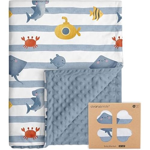 Baby Minky Blanket for Boys Girl, Super Soft Newborn Nursery Blanket with Double Layer Dotted Backing, 30x40 Cozy Printed Bed Throw Blanket, Undersea World
