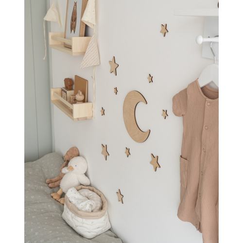 Nursery Wall Art Set | Moon and Star Wooden Decor Set | Kids Space Themed Wall Art