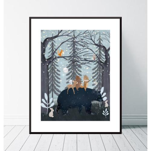 The Starlight Bear. Nursery art, Children's wall art, Woodland nursery, Children's picture, Nursery prints, Baby nursery, Whimsical wall art        ,                     Print 14 x 11 inches