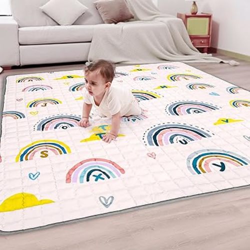 MHOMER Baby Play Mat 79X71 - Thick and Soft Tummy Time Mat Playpen mat for Floor Non-Slip Premium Quality for Babies and Toddlers Comfort and Safety Portable and Machine Washable(Rainbow)