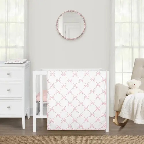 Sweet Jojo Designs 3-Piece Baby Mini Crib Bedding Set (Pink Bows) for Girls, Infants/Nursery incl. Blanket & Portable Pack n Play Fitted Sheets (Bow for Ballerina, Ballet Dancer, Princess Collection)