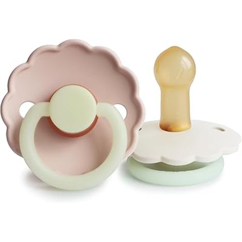 FRIGG Daisy Night Natural Rubber Baby Pacifier | Made in Denmark | BPA-Free (Blush/Cream, 6-18 Months) 2-Pack