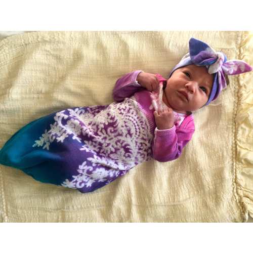 Baby Girl Coming Home Outfit, Hand Dyed Newborn Girl Gown, Baby Shower Gift, Infant Tie Dyed Sleeper, Boho Hippie Bodysuit, Soft and Cozy