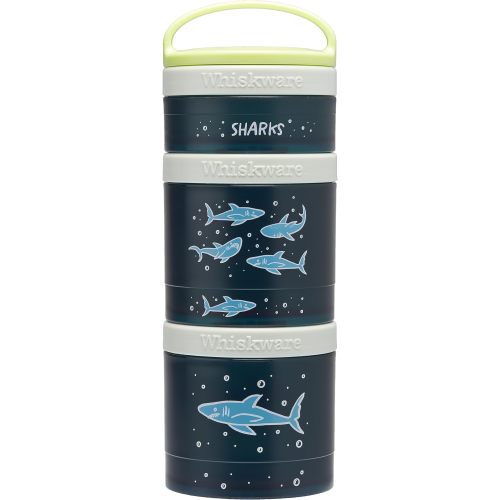 Whiskware Stackable Snack Containers for Kids and Toddlers, 3 Stackable Snack Cups for School or Travel, Sharks(Pack of 1)