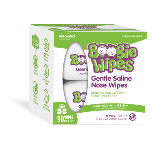 Boogie Wipes Gentle Saline Wet Wipes for Runny or Dry Nose, Hypoallergenic, 90 Count