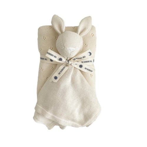 the blueberry hill cream pique blanket & bear lovey – minnow