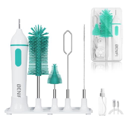 Travelling Electric Bottle Brush Cleaner, Baby Bottle Brush Set, Fully Water -Proof Bottle Brush, Long Handle Brush, BPA Free Silicon Brush Heads, Drying Stand, Milk Mixer, Egg Whisk Included