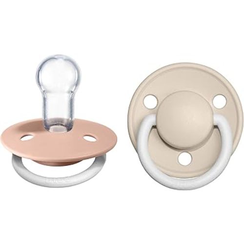 BIBS Pacifiers - De Lux Collection | BPA-Free Round Nipple | Silicone | Made in Denmark | Set of 2 Blush Night/Vanilla Night Color Premium Soothers | Size One Size