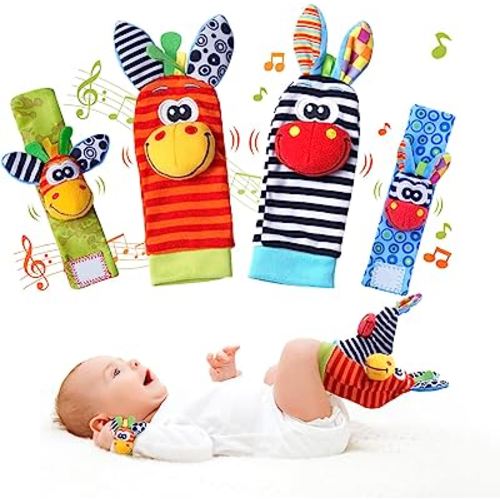 Baby Wrist Rattles Foot Finder Socks Set, Infant rattle Socks and baby hand rattles wrist, Newborn Soft Sensory Toys,Infant Wrist Rattles for Babies 0-6 Months,Baby Gifts 6-12 Months（classics）