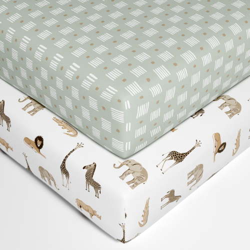Parent's Choice 2-Piece Cotton Fitted Crib Sheets for Baby Boys and Girls, Safari