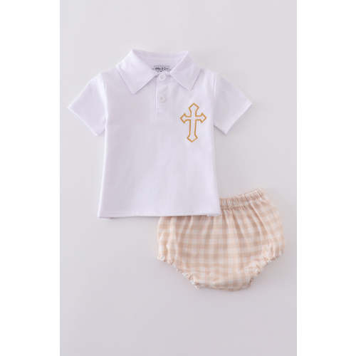 Easter cross embroidery boy bloomer set