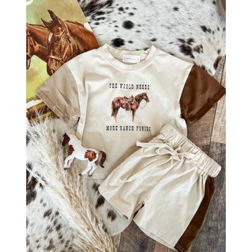 World Needs More Ranch Horses Color Block Short Set