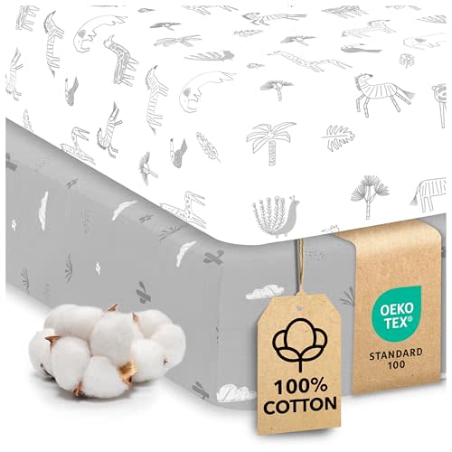 Cotton Crib Sheets 2 Pack – Sweety Fox Mini Fitted Sheets for Baby Boys and Girls, Soft Jersey Knit for Crib or Toddler Bed, Savanna Print
