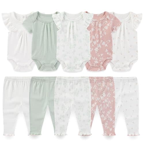 falianni Baby Boy Girl 10 Piece Combined Type Clothing Set Cotton Baby Bodysuits and Pants Set Home Outdoor Infant Clothes