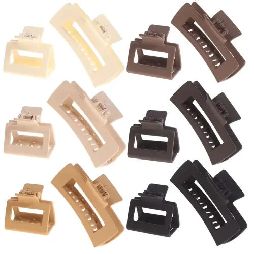 12 Pack Square Claw Clips, Big and Small Neutral Rectangle Hair Claw Clips, Non-slip Matte Large Hair Clips for Women,Strong Hold jaw clip for Thick Thin Hair (Neutral)