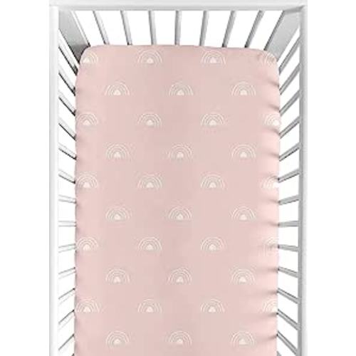 Sweet Jojo Designs Pink Boho Rainbow Girl Fitted Crib Sheet Baby or Toddler Bed Nursery - Light Blush and White Celestial Sky Outdoors Nature Girl Shabby Chic