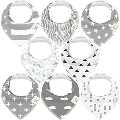 KeaBabies 8-Pack Organic Baby Bandana Drool Bibs for Boys Girls - Soft Cotton Drooling & Teething Bibs for Infants, Toddlers, Super Absorbent Cotton Bandana Bibs for Baby Boy & Girl (Grayscape)