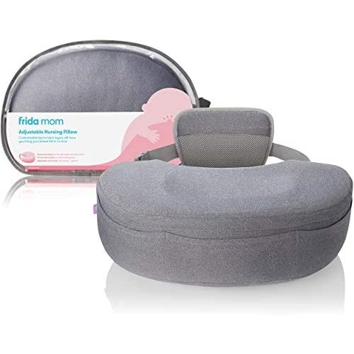 Frida Mom Adjustable Nursing Pillow - Customizable Breastfeeding Pillow for Mom + Baby Comfort with Back Support, Adjustable Wrap Around Waist Strap, Pockets for Heat Relief