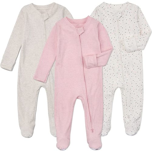 Aablexema Baby Footie Pajamas with Mittens - 3Pcs Infant Footed Sleeper Cotton Sleepwear Outfits